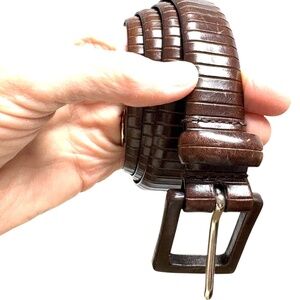 belt TALBOTS brown leather L 1" wide classic minimalist leather covered buckle